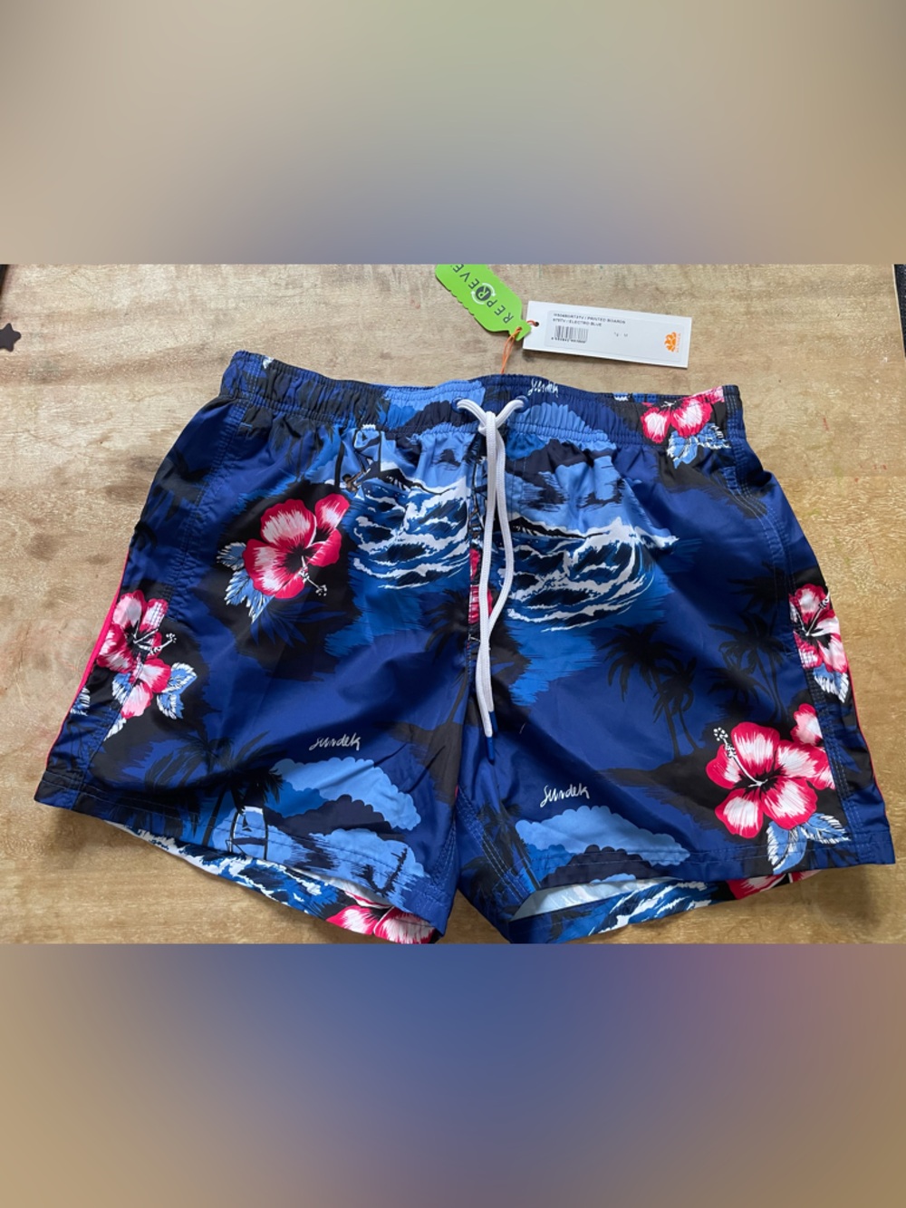 Sundek Navy and Orange Floral Swim Shorts